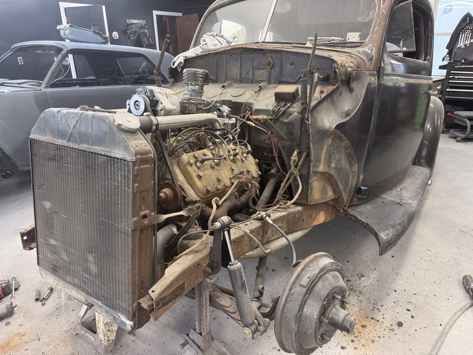 Engine and chassis close-up during restoration